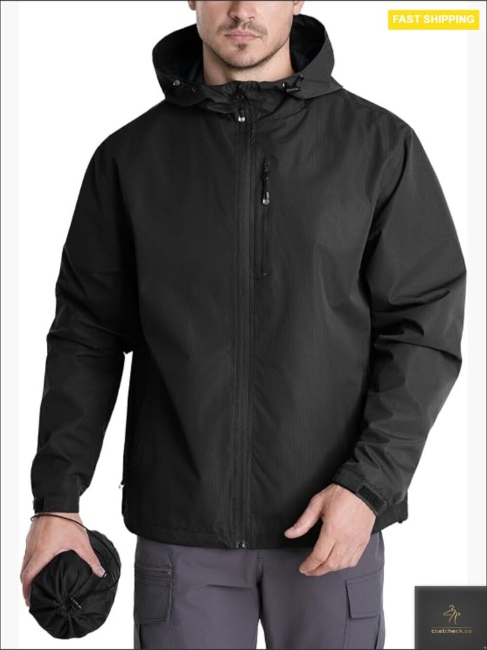 Lightweight Waterproof Packable Rain Jacket with Hood for Men Running Hiking